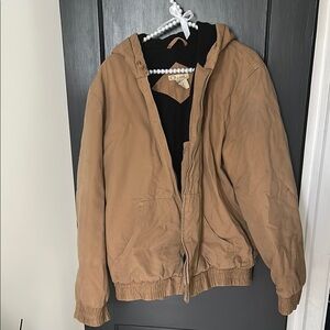Tan Lightweight Hooded Shirt Jacket with Elastic Cuffs